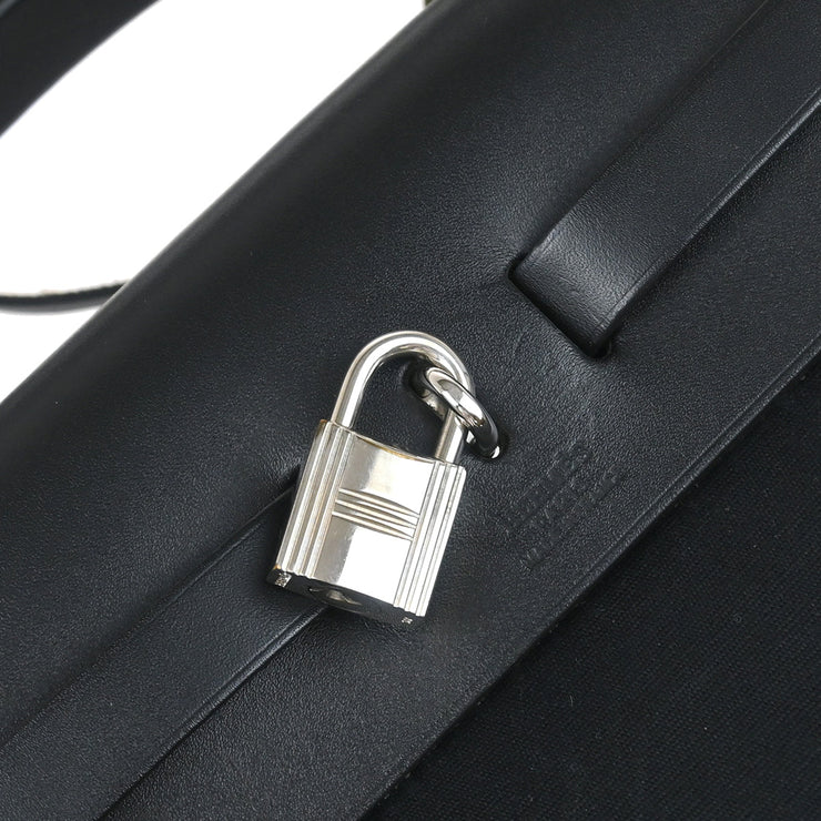 Hermes 2002 Black Beige Toile Officier H Herbag MM 2 in 1 2way Shoulder Handbag