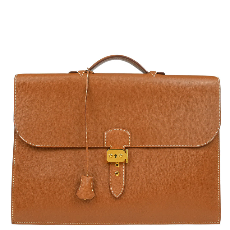 Hermes Gold Courchevel Sac a Depeches 41 Briefcase