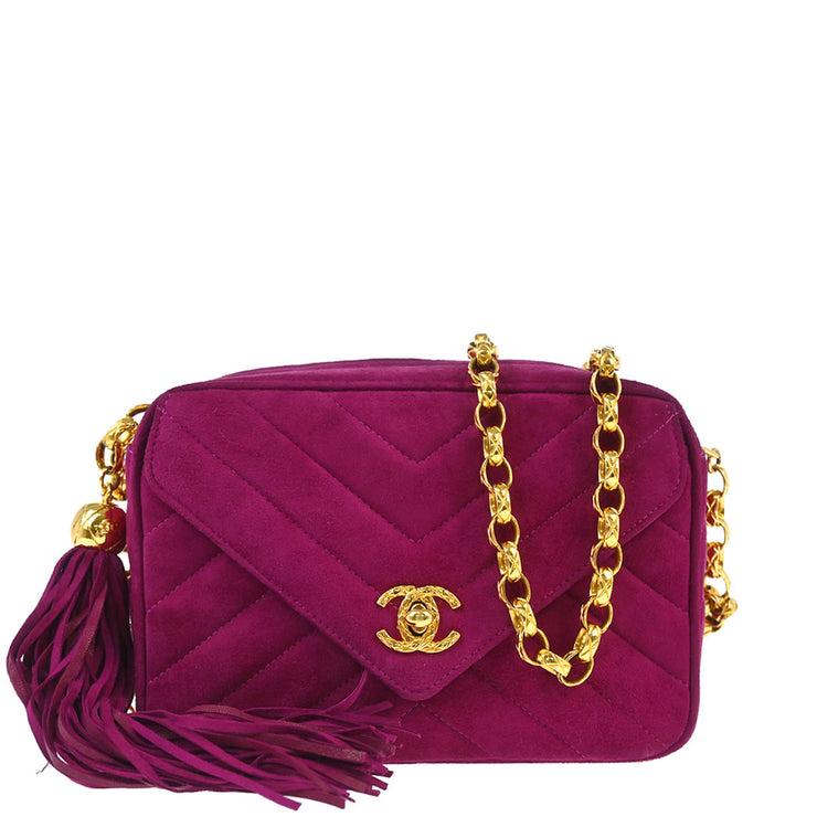 Chanel 1991-1994 Purple Suede Chevron Camera Bag Mini