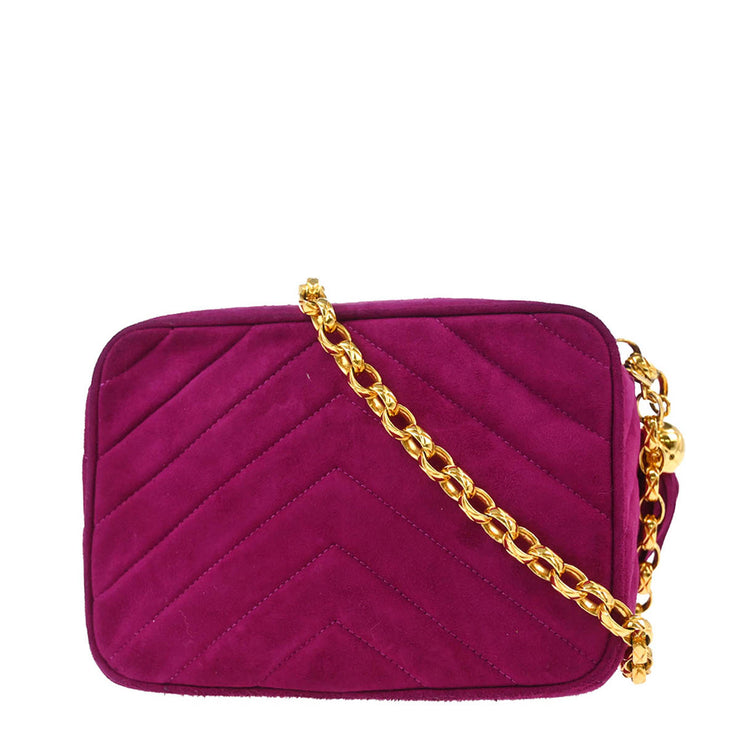 Chanel 1991-1994 Purple Suede Chevron Camera Bag Mini
