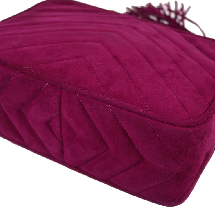 Chanel 1991-1994 Purple Suede Chevron Camera Bag Mini