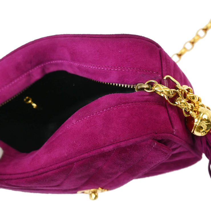 Chanel 1991-1994 Purple Suede Chevron Camera Bag Mini