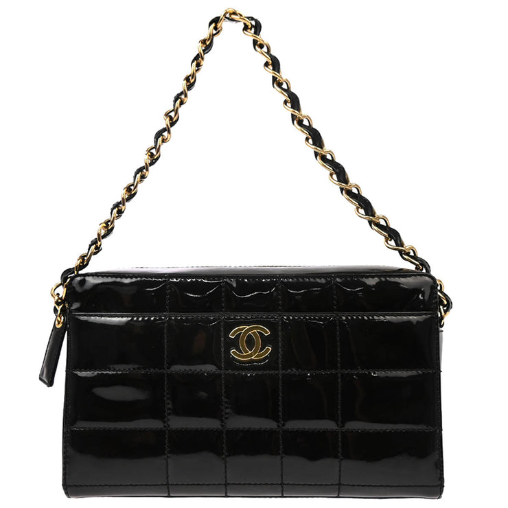 Chanel 2001-2003 Black Patent Leather Choco Bar Handbag