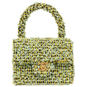 Chanel Light Green Tweed Micro Classic Flap Handbag