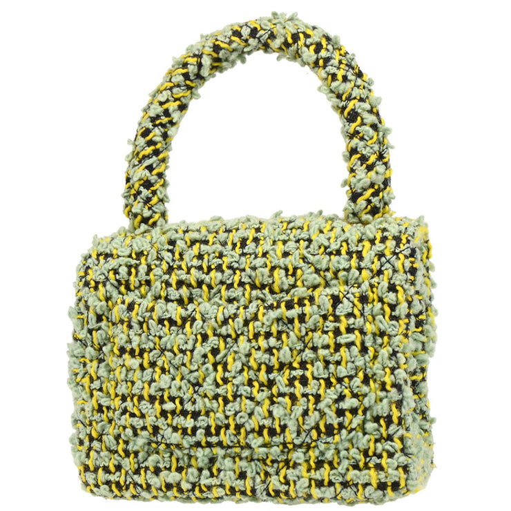 Chanel Light Green Tweed Micro Classic Flap Handbag