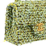 Chanel Light Green Tweed Micro Classic Flap Handbag
