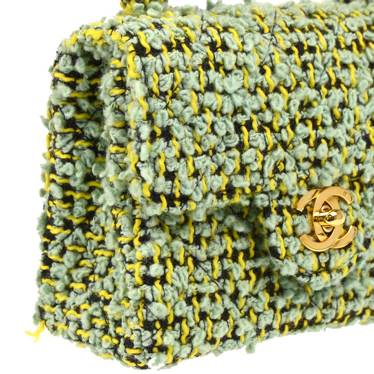 Chanel Light Green Tweed Micro Classic Flap Handbag