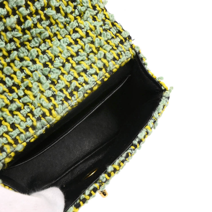 Chanel Light Green Tweed Micro Classic Flap Handbag