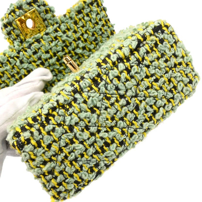 Chanel 1991-1994 Light Green Tweed Micro Classic Flap Handbag