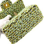 Chanel Light Green Tweed Micro Classic Flap Handbag