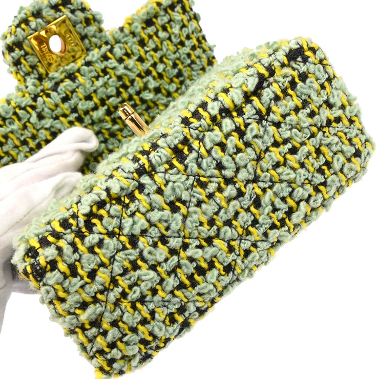 Chanel Light Green Tweed Micro Classic Flap Handbag