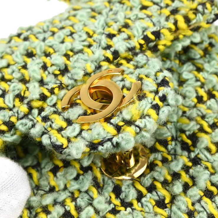 Chanel Light Green Tweed Micro Classic Flap Handbag