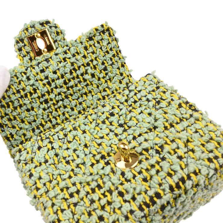 Chanel Light Green Tweed Micro Classic Flap Handbag