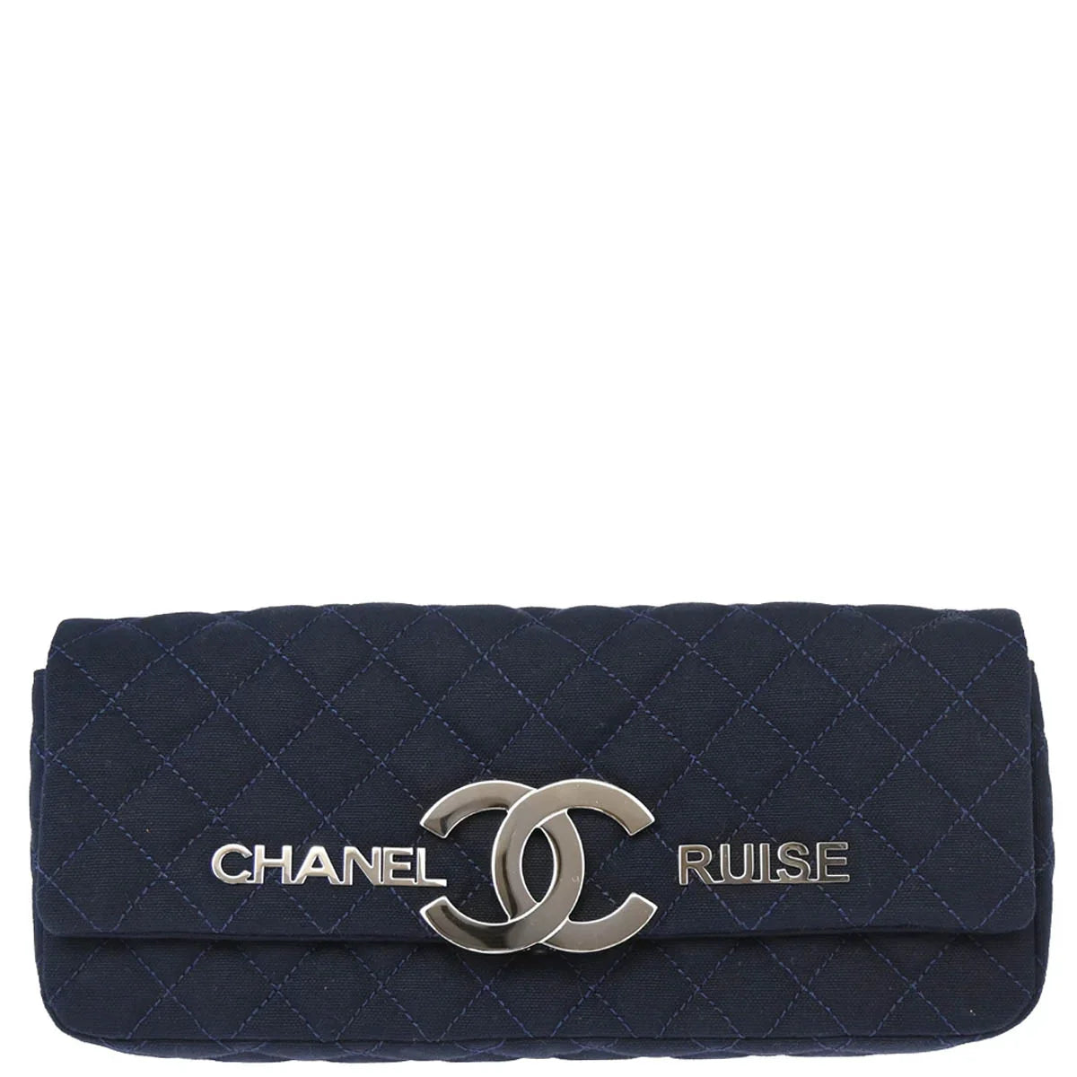 Chanel 2008-2009 Navy Cotton Cruise Line Clutch Bag