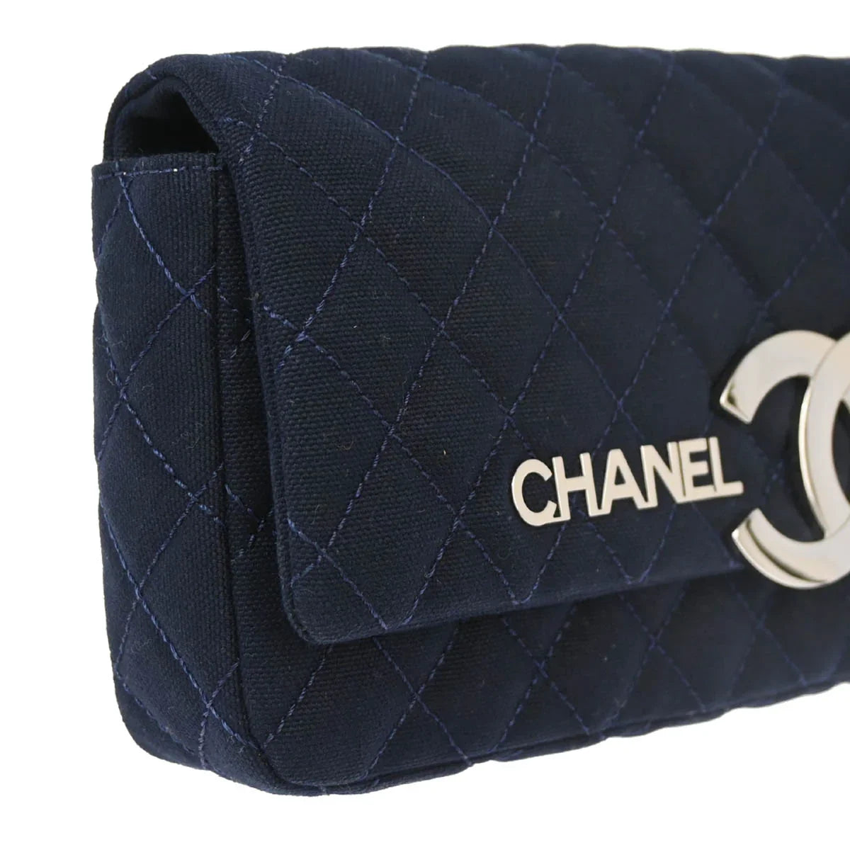 Chanel 2008-2009 Navy Cotton Cruise Line Clutch Bag
