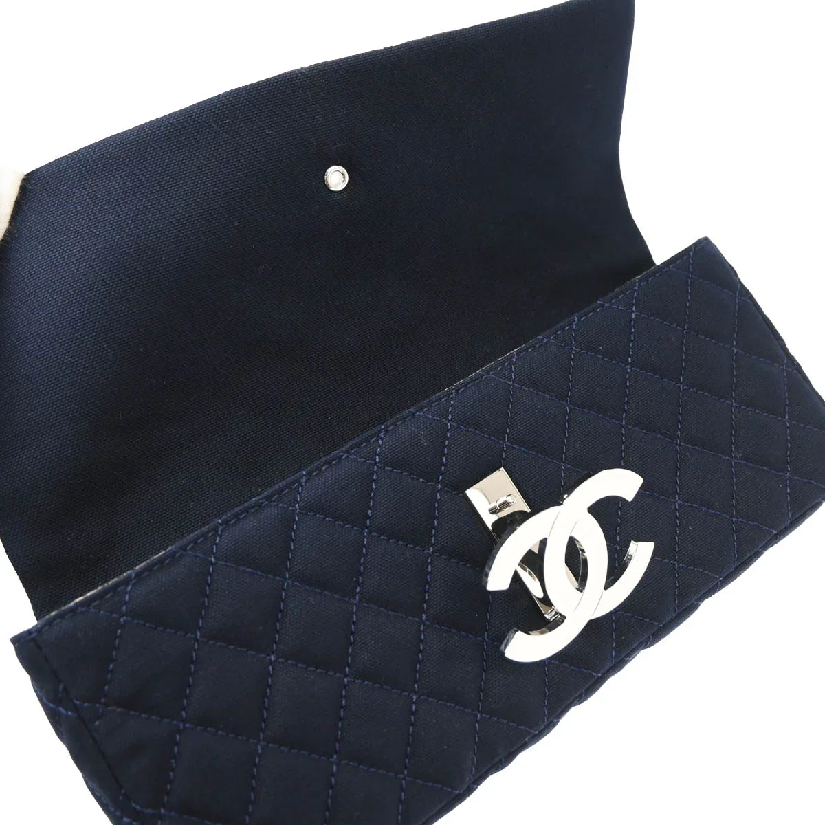Chanel 2008-2009 Navy Cotton Cruise Line Clutch Bag