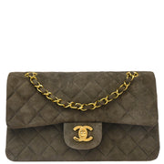 Chanel 1994-1996 Gray Suede Small Classic Double Flap Shoulder Bag