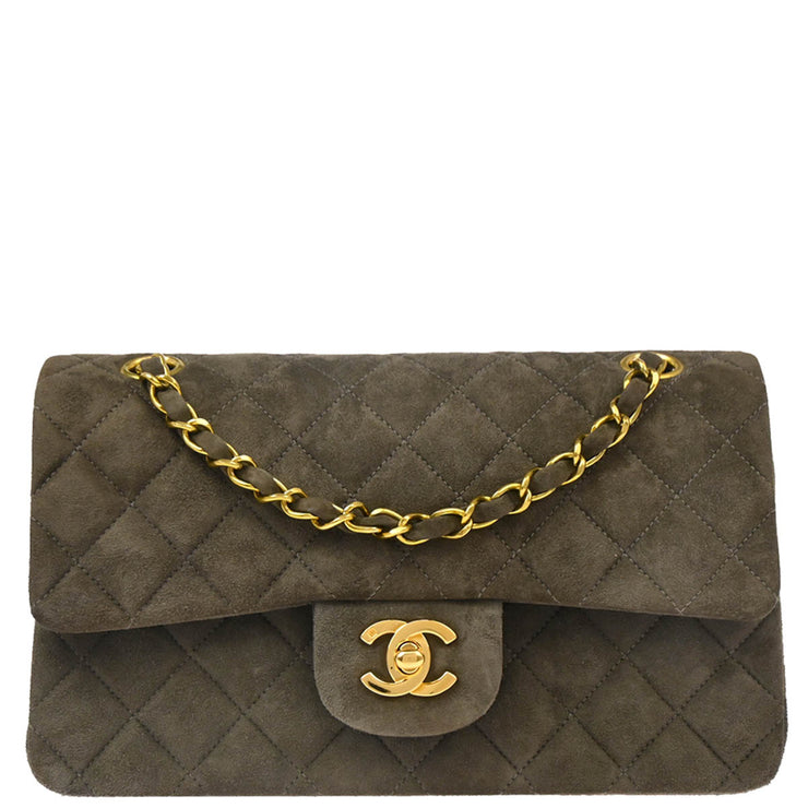 Chanel 1994-1996 Gray Suede Small Classic Double Flap Shoulder Bag