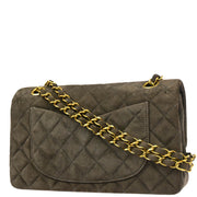 Chanel 1994-1996 Gray Suede Small Classic Double Flap Shoulder Bag