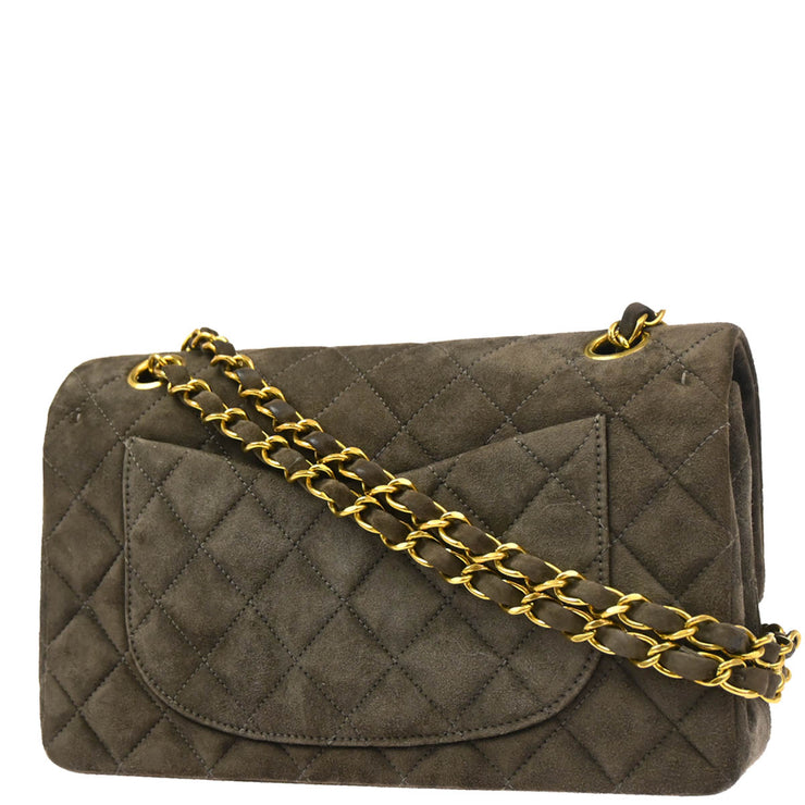 Chanel 1994-1996 Gray Suede Small Classic Double Flap Shoulder Bag