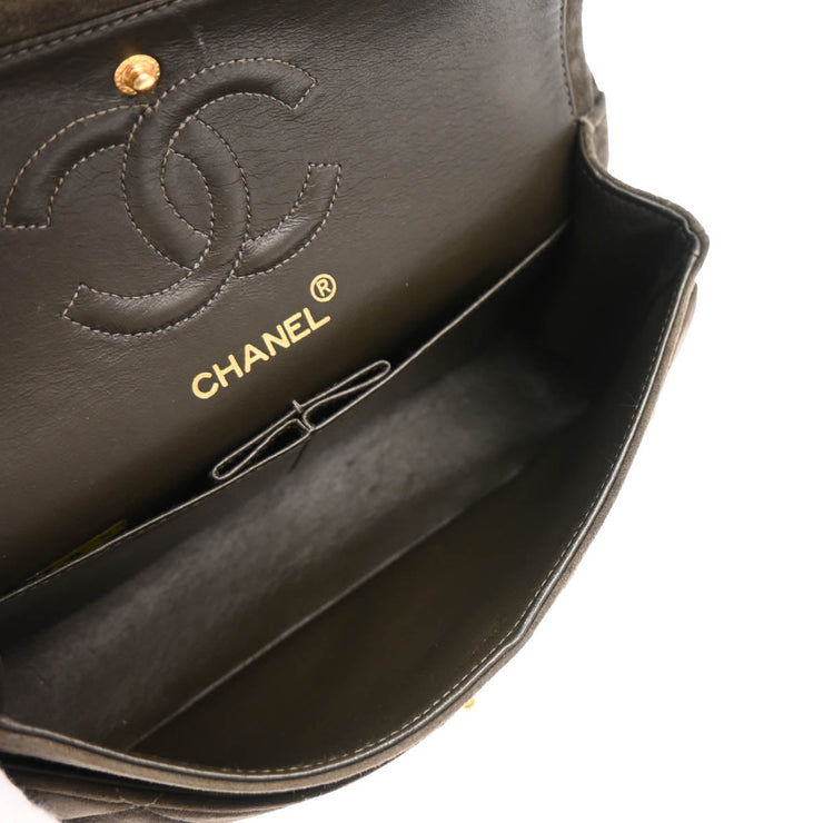 Chanel 1994-1996 Gray Suede Small Classic Double Flap Shoulder Bag
