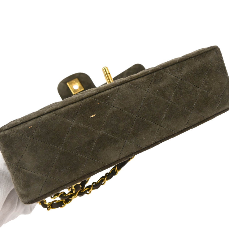 Chanel 1994-1996 Gray Suede Small Classic Double Flap Shoulder Bag
