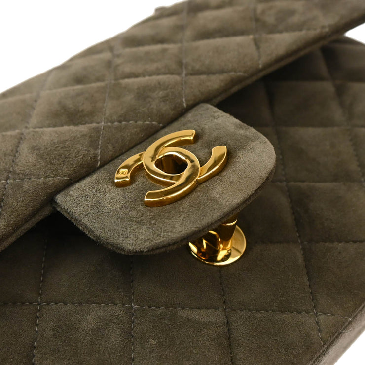 Chanel 1994-1996 Gray Suede Small Classic Double Flap Shoulder Bag