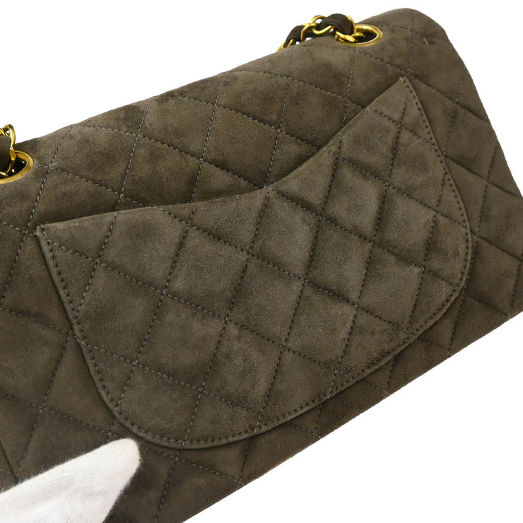 Chanel 1994-1996 Gray Suede Small Classic Double Flap Shoulder Bag