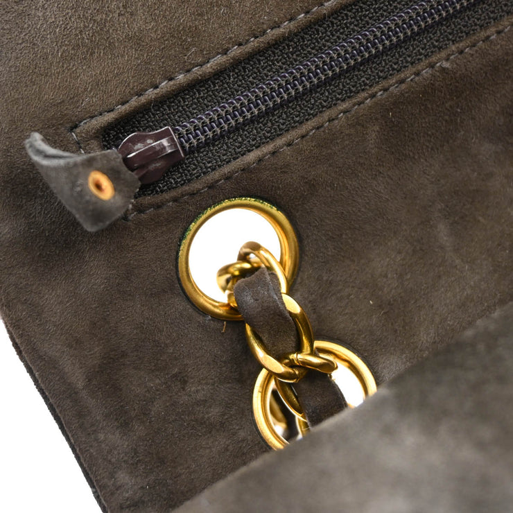 Chanel 1994-1996 Gray Suede Small Classic Double Flap Shoulder Bag