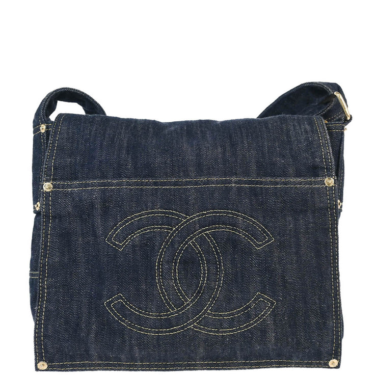 Chanel 2005-2006 Navy Denim Shoulder Bag