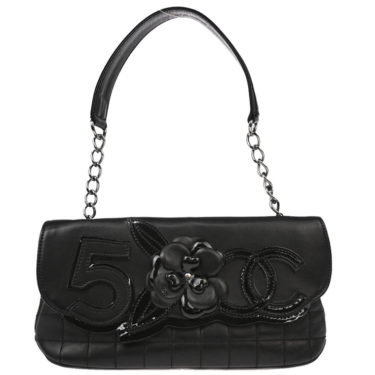 Chanel 2005-2006 Black Lambskin Choco Bar Camellia No.5 CC Handbag