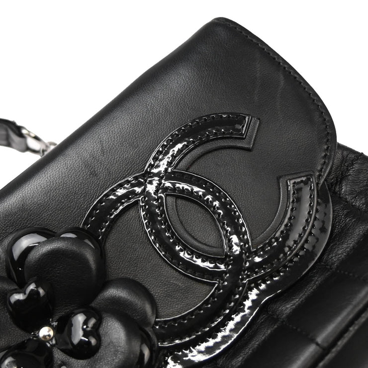 Chanel 2005-2006 Black Lambskin Choco Bar Camellia No.5 CC Handbag
