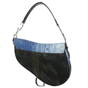 Christian Dior 2001 Blue Denim Print Cotton Saddle Handbag