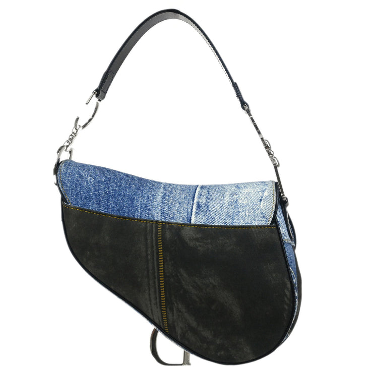 Christian Dior 2001 Blue Denim Print Cotton Saddle Handbag