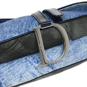 Christian Dior 2001 Blue Denim Print Cotton Saddle Handbag