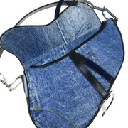 Christian Dior 2001 Blue Denim Print Cotton Saddle Handbag