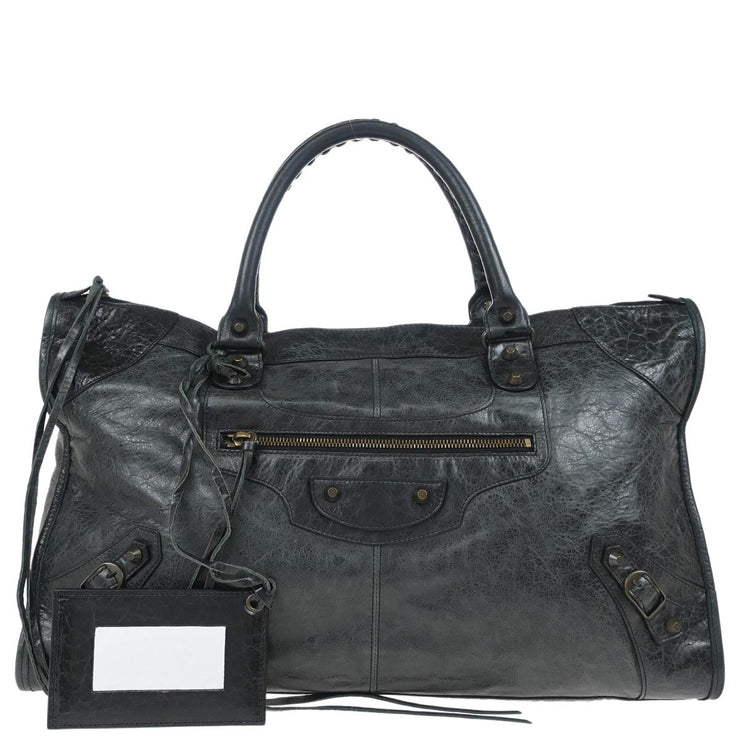 Balenciaga Dark Green Goatskin The Work Duffle Handbag