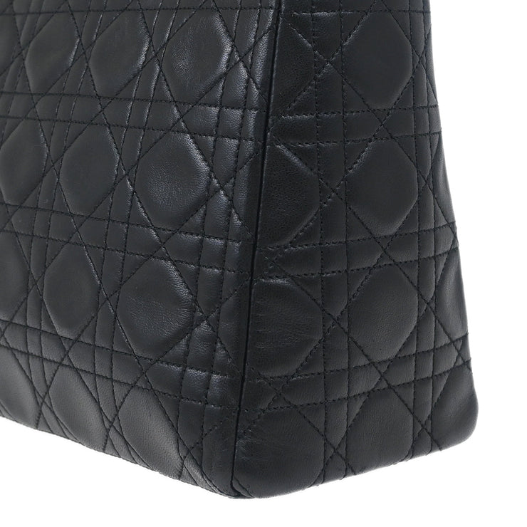 Christian Dior 1997 Black Lambskin Medium Lady Dior Cannage 2way Shoulder Handbag