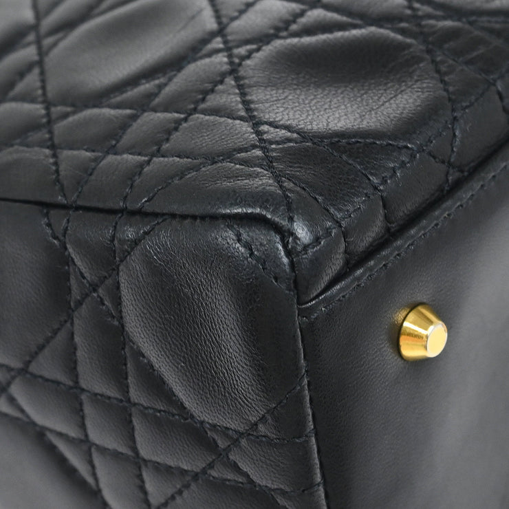 Christian Dior 1997 Black Lambskin Medium Lady Dior Cannage 2way Shoulder Handbag