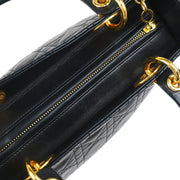 Christian Dior 1997 Black Lambskin Medium Lady Dior Cannage 2way Shoulder Handbag