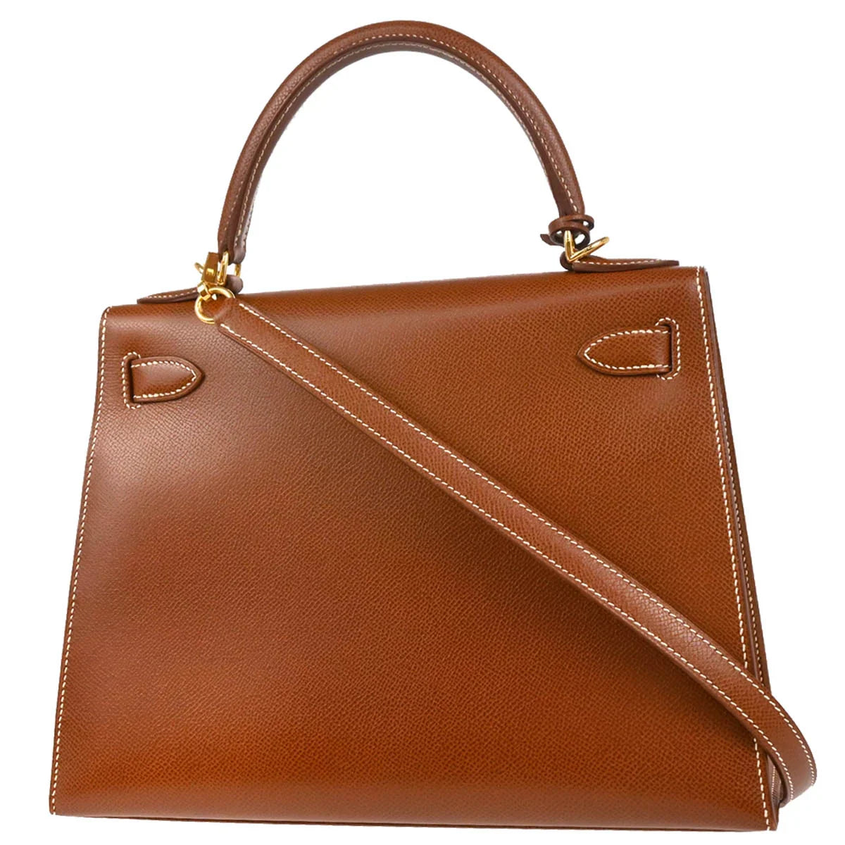 Hermes 2003 Noisette Veau Grain Lisse Kelly 28 Sellier 2way Shoulder Handbag