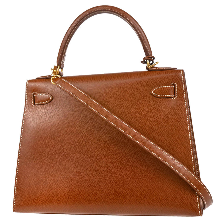 Hermes 2003 Noisette Lisse Kelly 28 Sellier 2way Shoulder Handbag