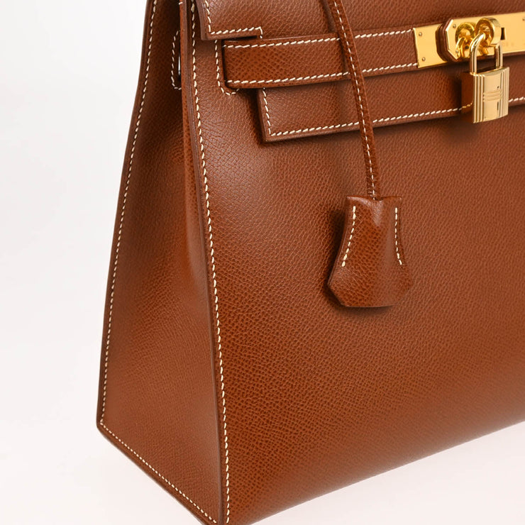 Hermes 2003 Noisette Lisse Kelly 28 Sellier 2way Shoulder Handbag