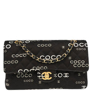 Chanel Black Canvas COCO Medium Classic Double Flap Shoulder Bag
