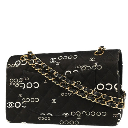 Chanel 2001-2003 Black Canvas COCO Medium Classic Double Flap Shoulder Bag