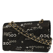 Chanel Black Canvas COCO Medium Classic Double Flap Shoulder Bag