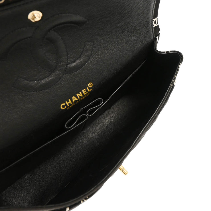 Chanel Black Canvas COCO Medium Classic Double Flap Shoulder Bag