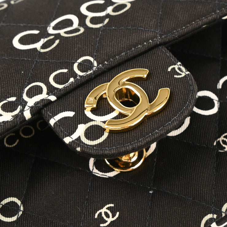 Chanel Black Canvas COCO Medium Classic Double Flap Shoulder Bag