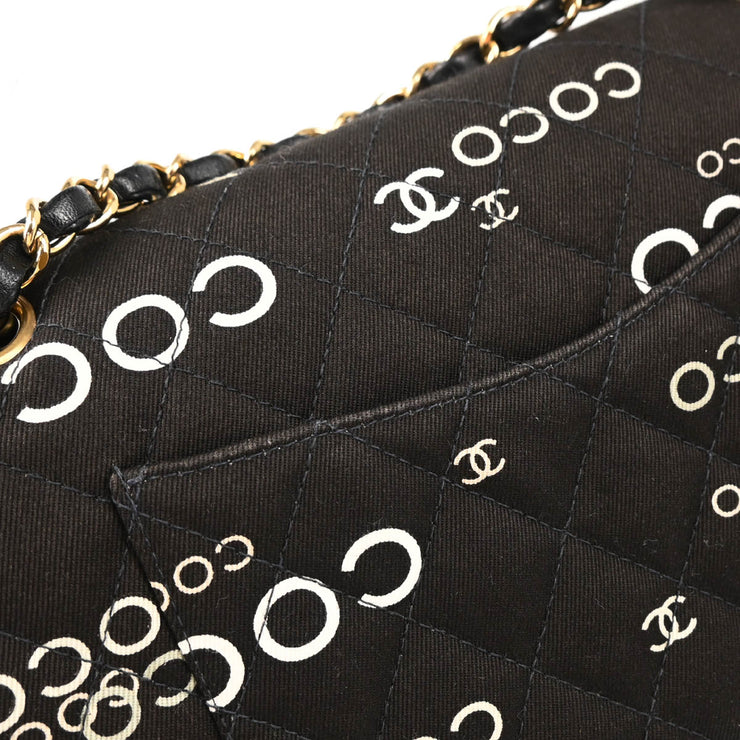 Chanel Black Canvas COCO Medium Classic Double Flap Shoulder Bag