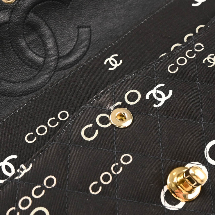 Chanel Black Canvas COCO Medium Classic Double Flap Shoulder Bag